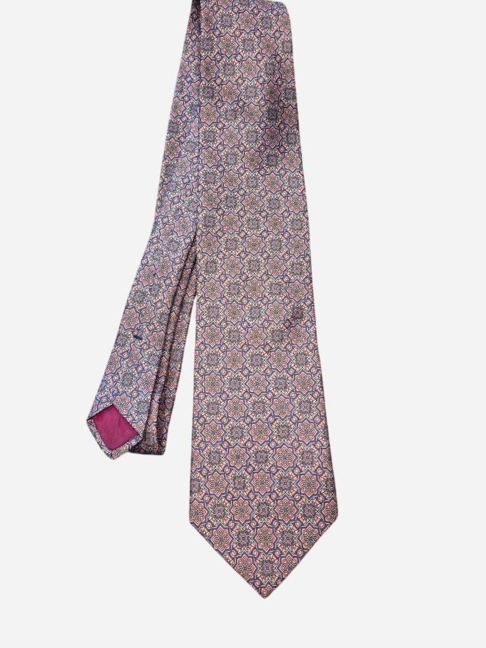 Vintage silk tie geometric boho pattern purple pink